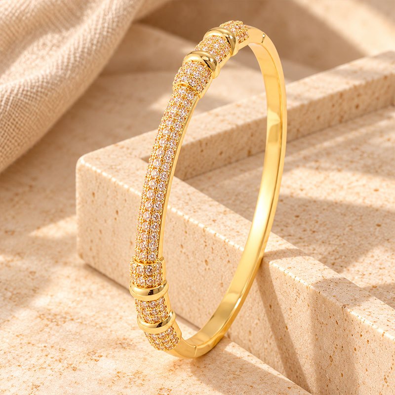 4pc Women's Elegant Bracelet Set with Zirconia Inlaid Bangles